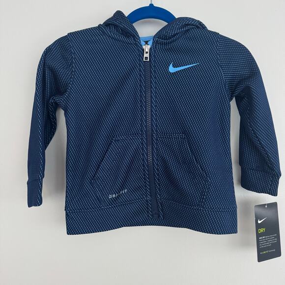 Nike Dri-Fit Zip Up Hooded Sweatshirt in Midnight Navy - Picture 2 of 7